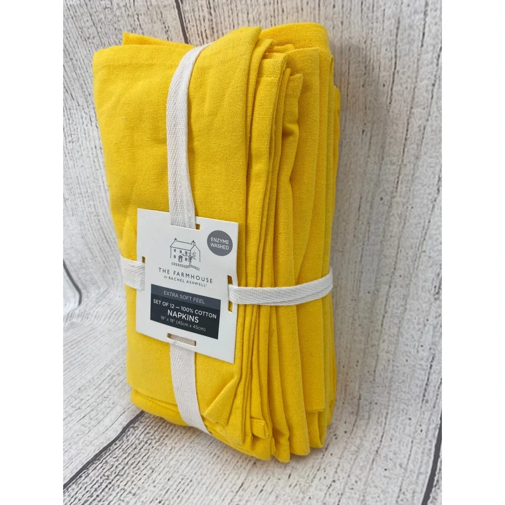 The Farmhouse by Rachel Ashwell Napkins (Set of 12) Yellow Cotton Sunny Colorful
